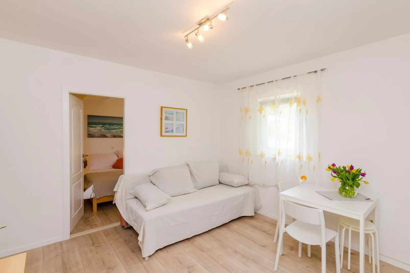 Color Apartments - One Bedroom Apartment with Terrace and Partial Sea View (Blue)-Living room