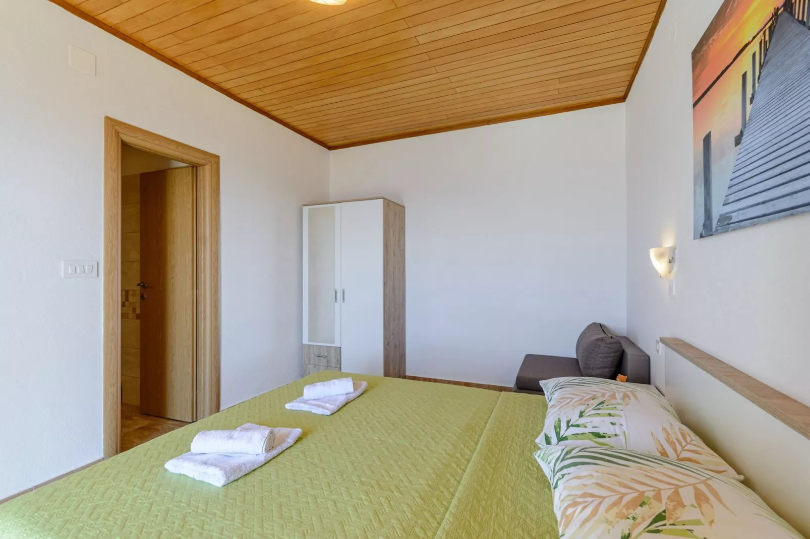 Rooms Sani- Double Room with Terrace and Sea View (S2)-Bedroom