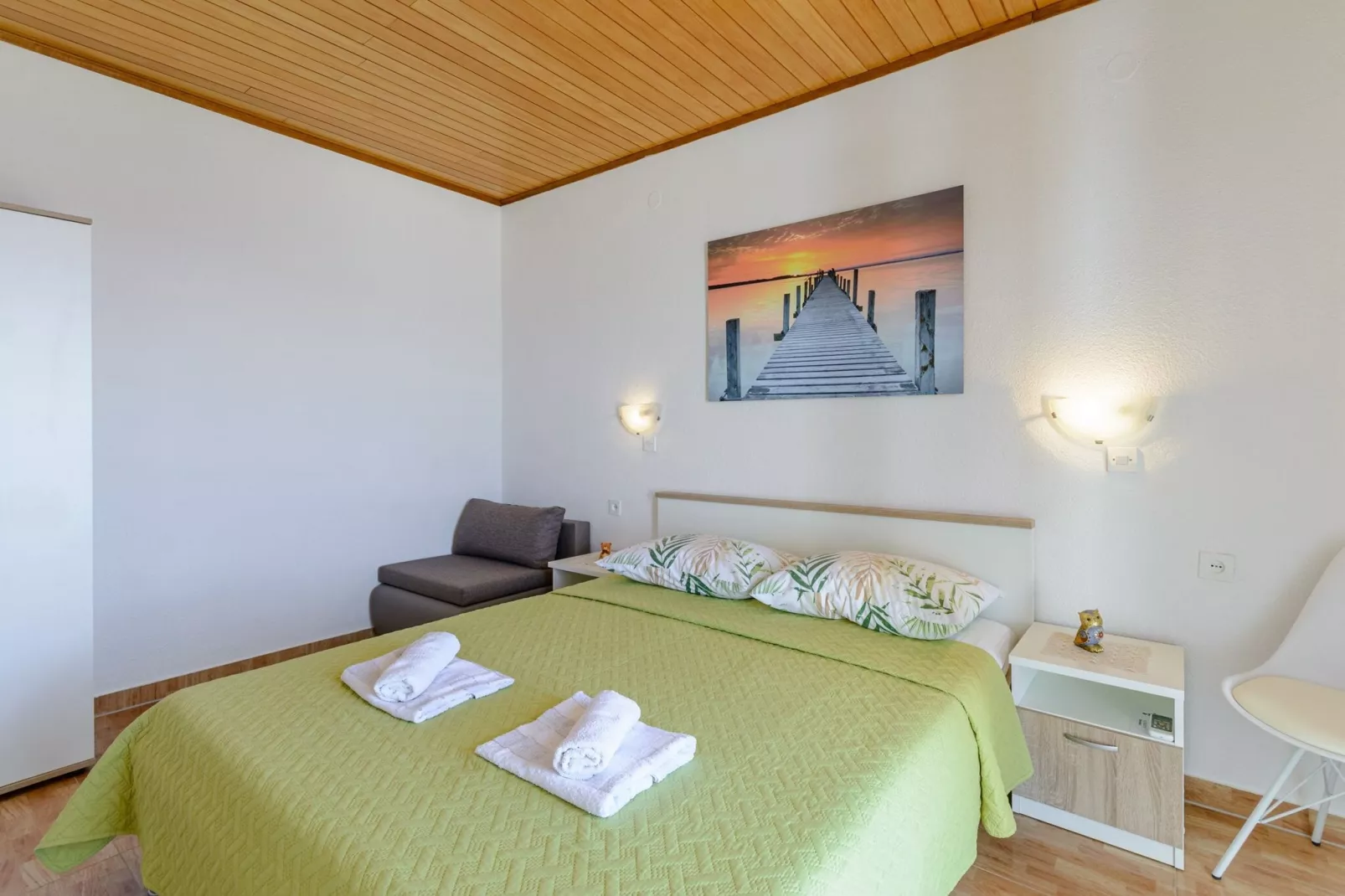 Rooms Sani- Double Room with Terrace and Sea View (S2)-Bedroom