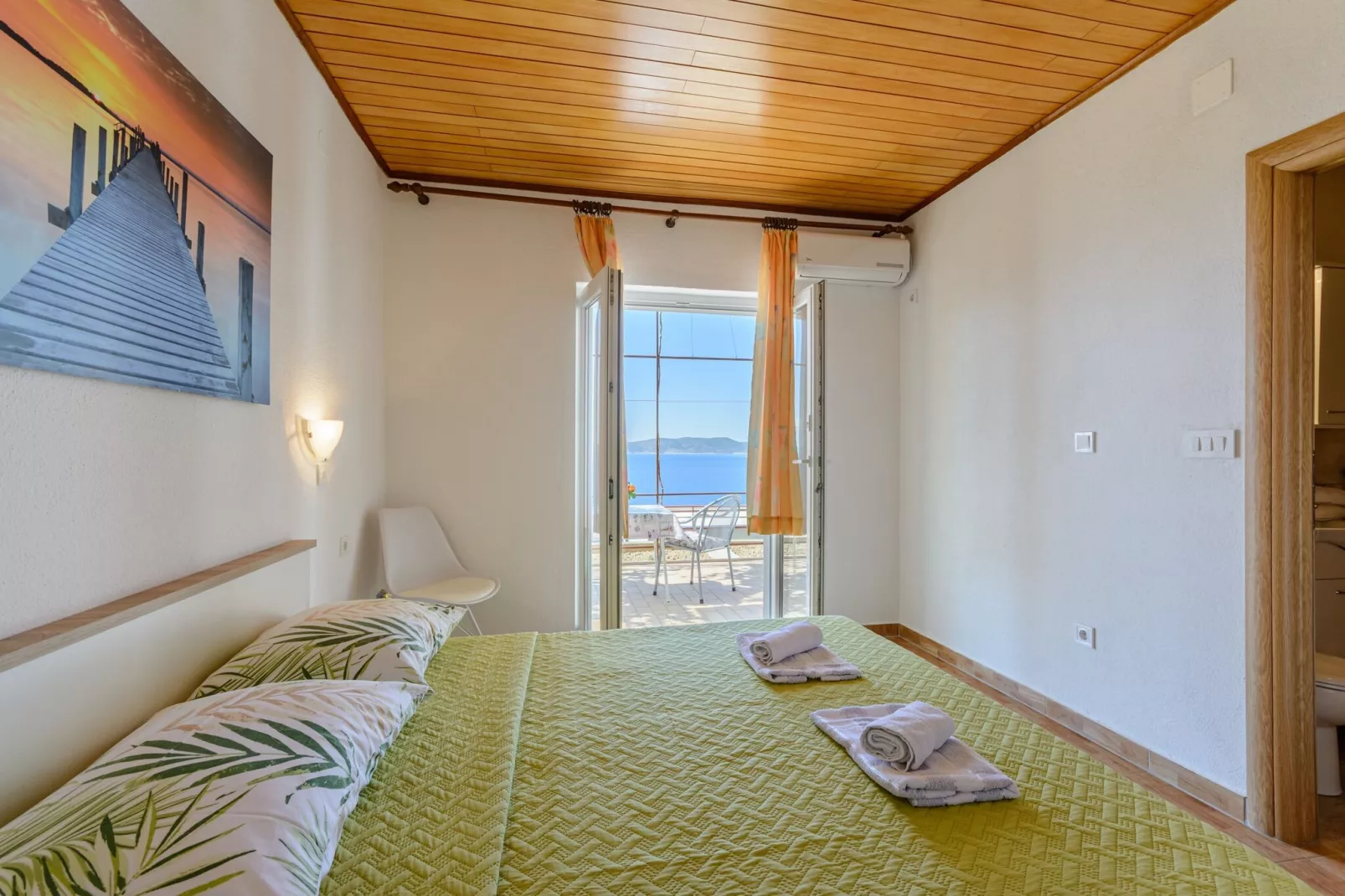 Rooms Sani- Double Room with Terrace and Sea View (S2)-Bedroom