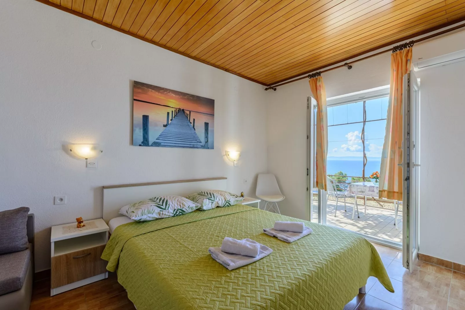 Rooms Sani- Double Room with Terrace and Sea View (S2)-Bedroom