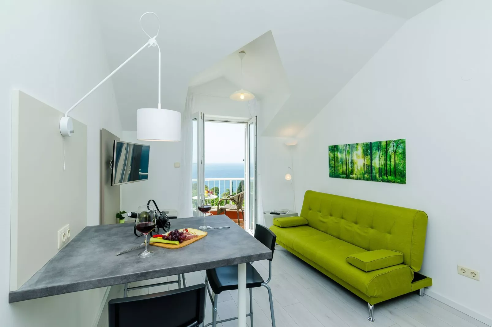 Villa Panorama Dubrovnik (A3) - Comfort One Bedroom Apartment with Balcony and sea View-Living room