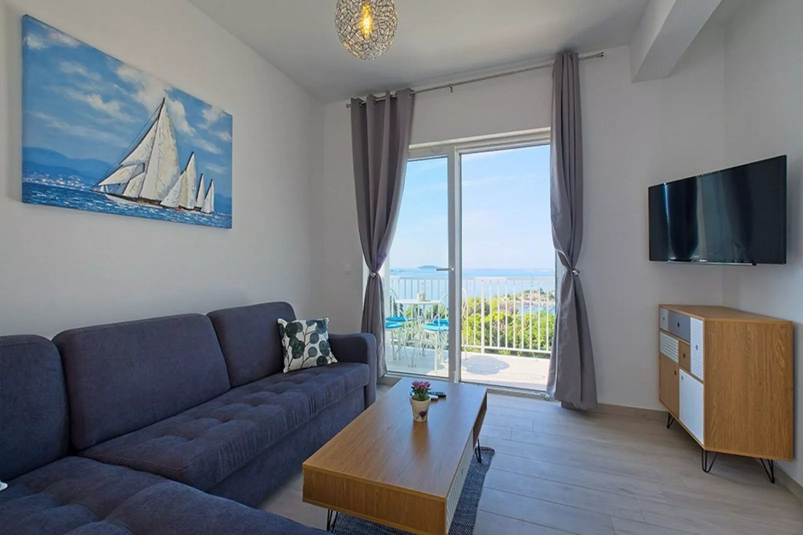 Apartments Grljević - One Bedroom Apartment with Balcony and Sea View (A4)-Living room