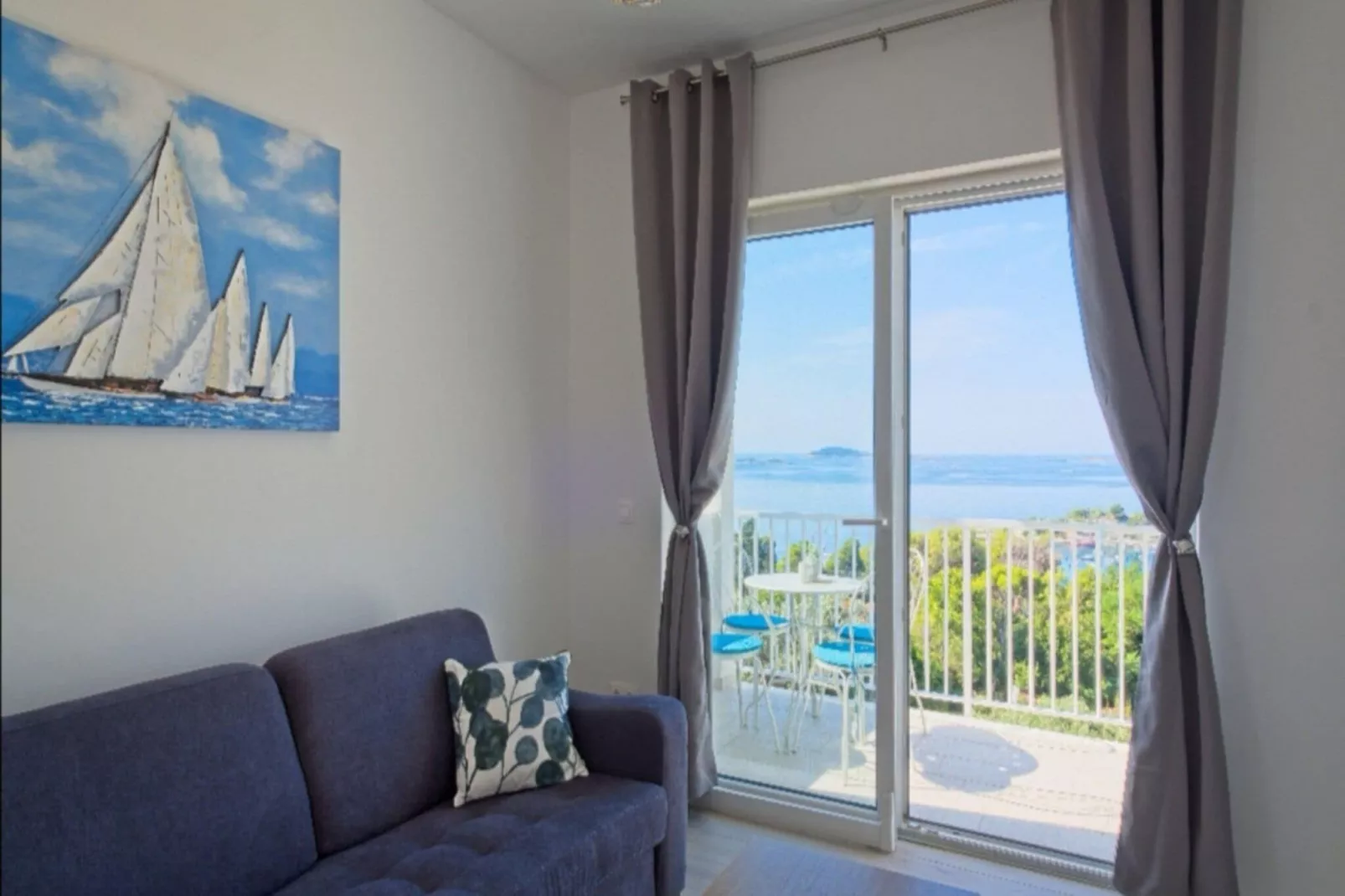 Apartments Grljević - One Bedroom Apartment with Balcony and Sea View (A4)-Living room