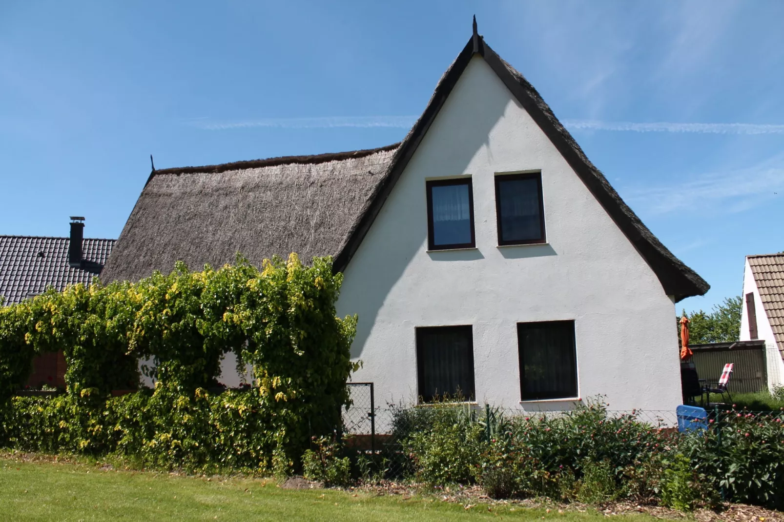 Eulenzimmer im Reetdachhaus-Exterior summer