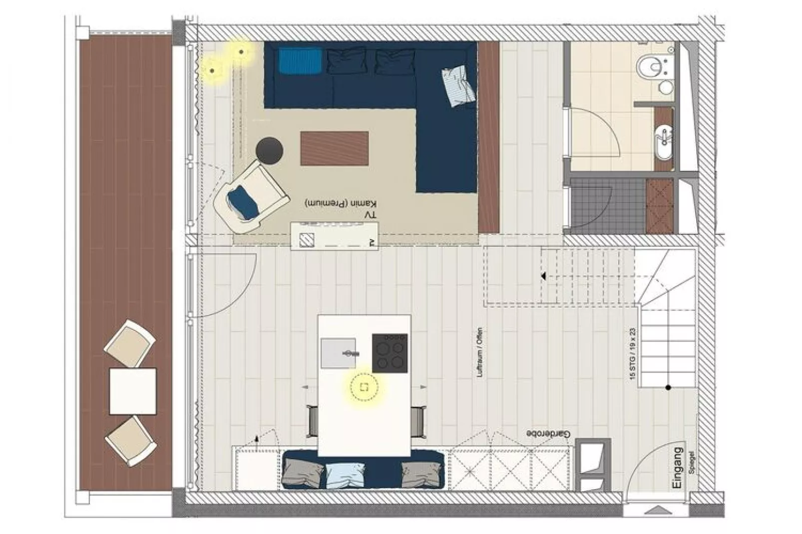 Apartments im MAREMÜRITZ Yachthafen Resort & Spa / Kompass Maisonette 70 qm-Plan d'étage