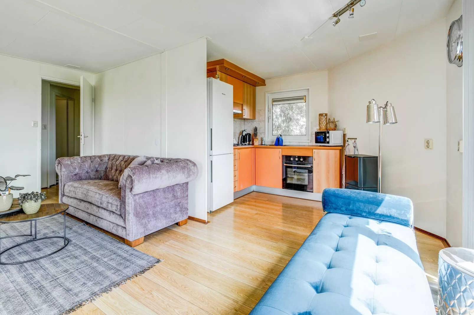 Knus chalet in Friesland met hottub-Wohnzimmer