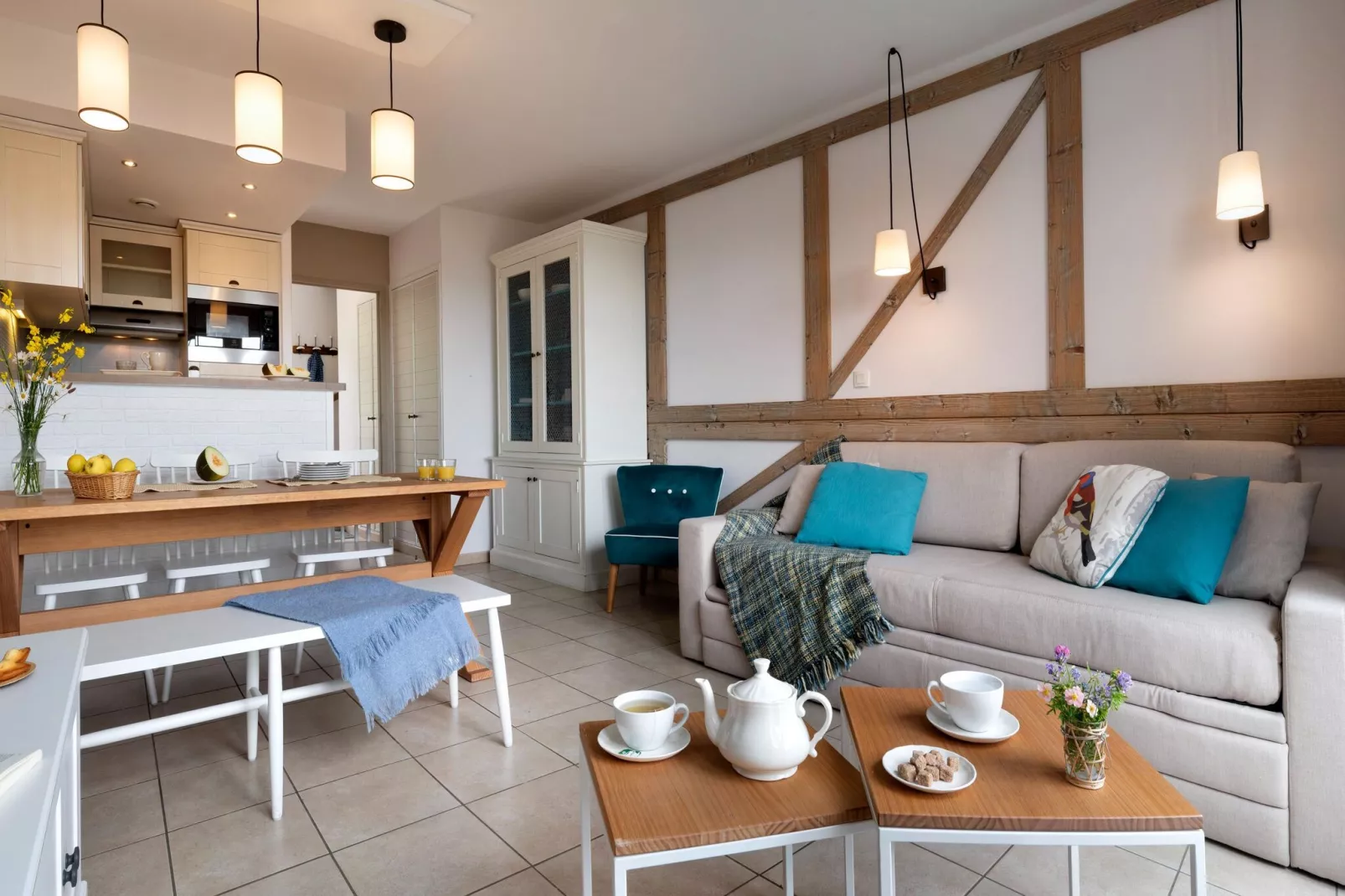 Residence & Spa Houlgate  M6 Standard House 6 p - 2 bedrooms duplex-Living room