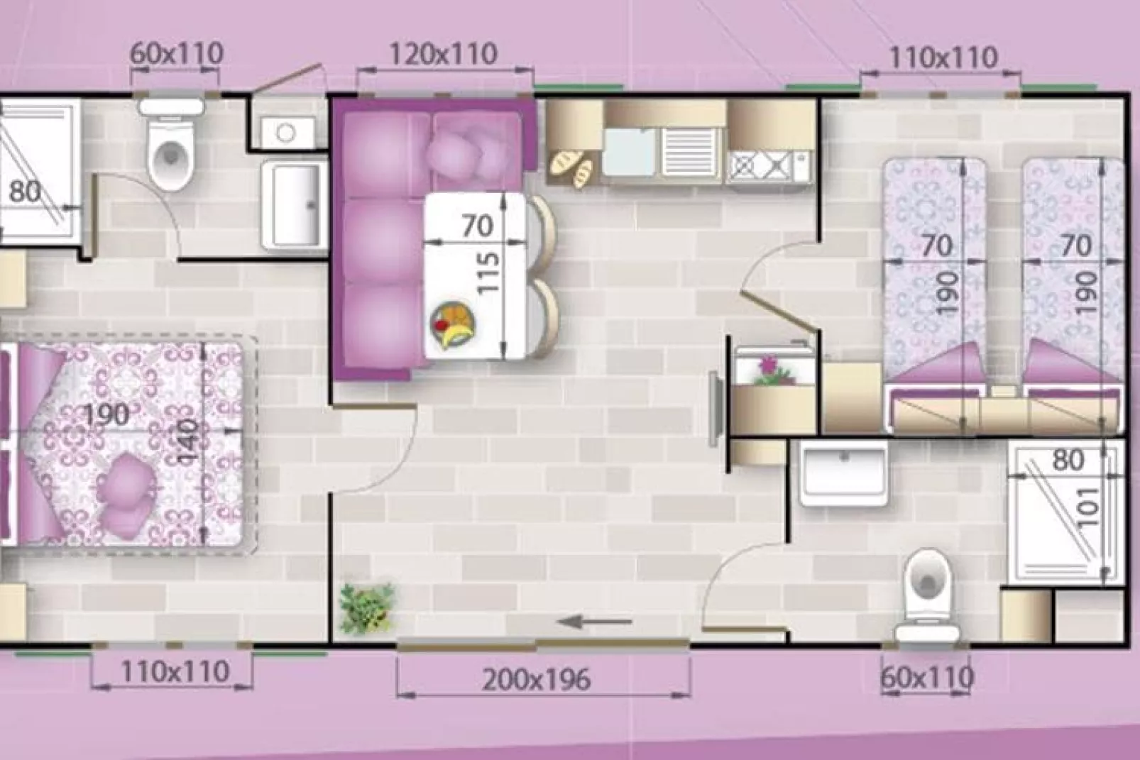 Mobile Homes Strasko Novalja Olive 34 qm für 5 Pers-Floor plan